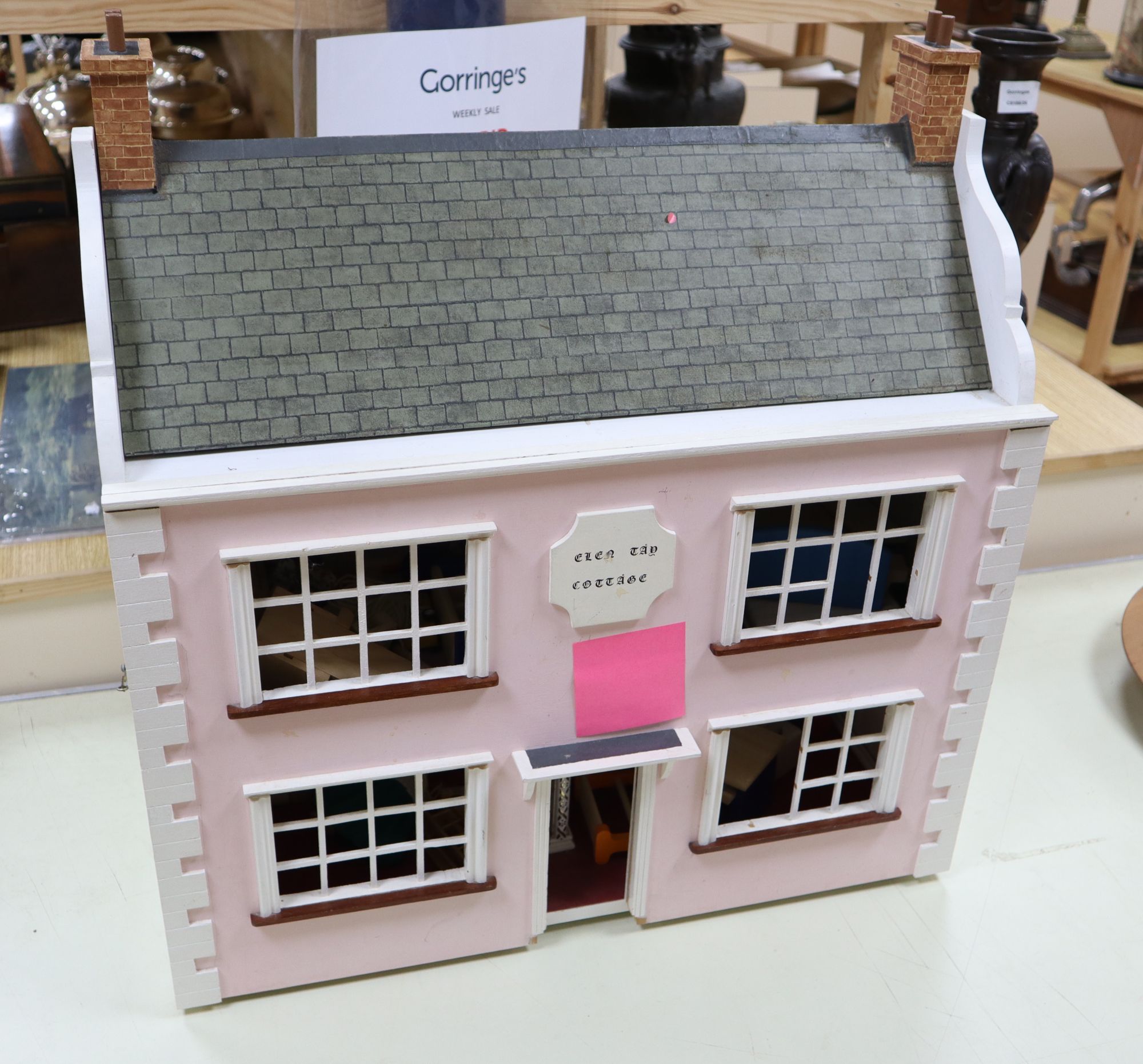 A modern dolls house Glen Tay Cottage, with interior furnishings, height 63cm